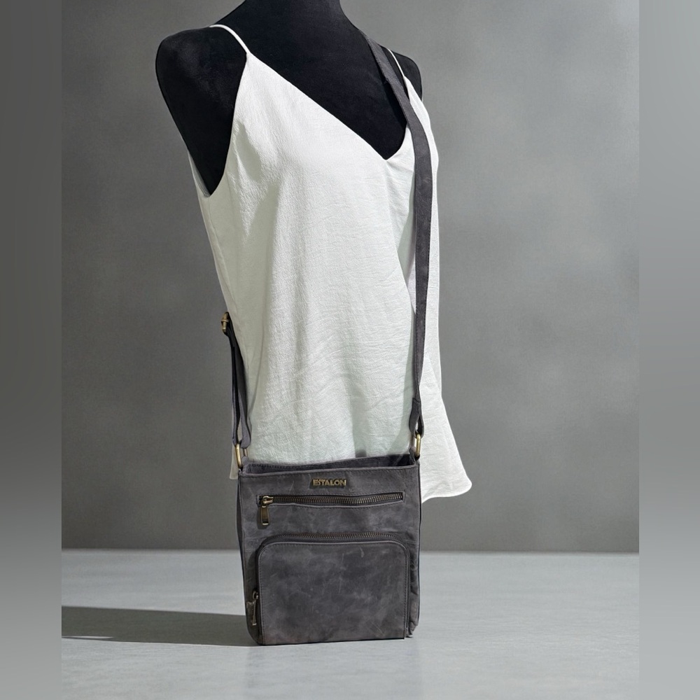 ESTALON - Charcoal Gray Leather Crossbody Bag